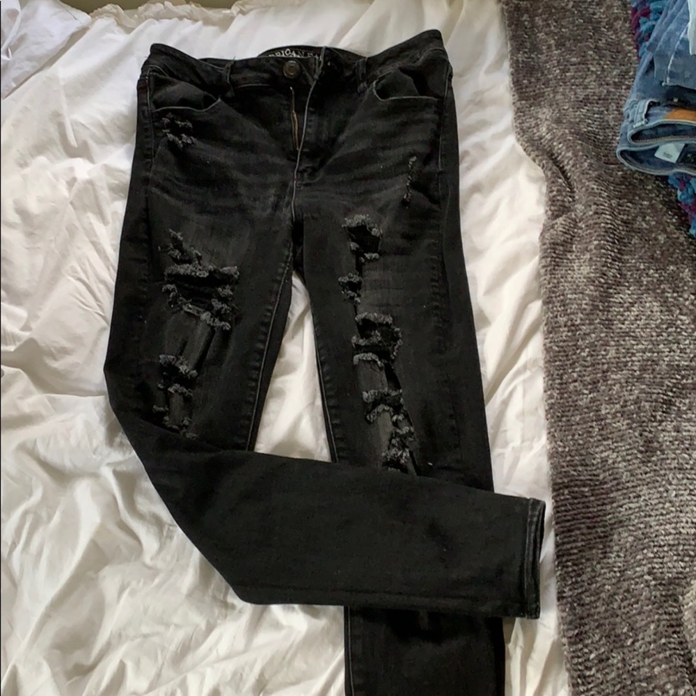 American eagle black ripped jeans